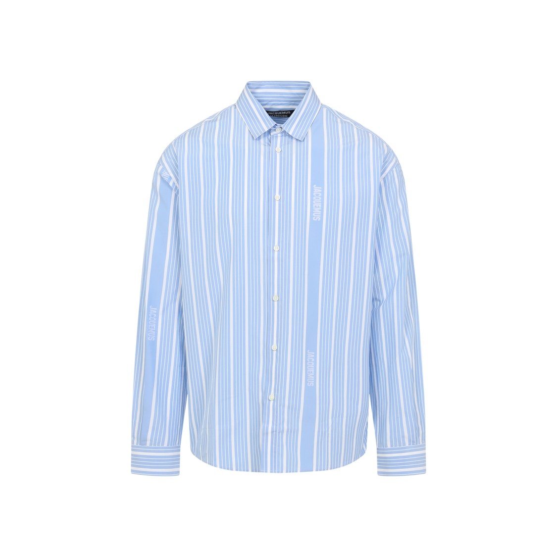 Shop Jacquemus Light Blue Button-up Shirt With Contrasting Cuff Detail