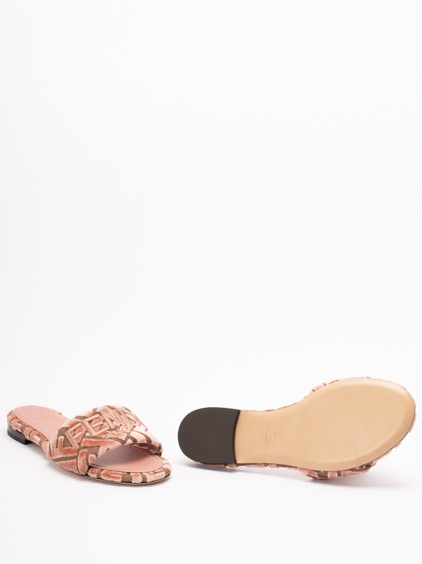 Fendi Logo-motif Velvet Sandals In Orange