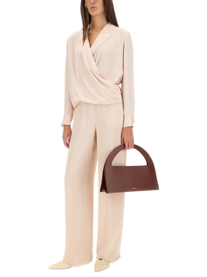 Theory Lapel Wrap Blush Blouse With V-neck In Pink