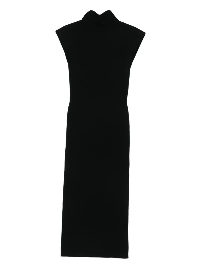 Alberta Ferretti Fitted Midi Dress With Cap Sleeves In Black