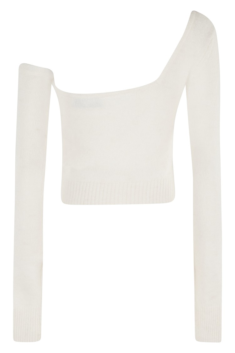 Blumarine One-shoulder Knit Top With Removable Sleeve In White