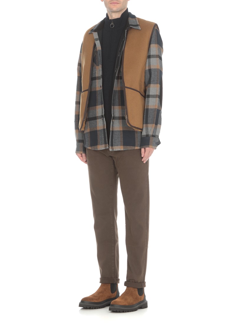 Barbour Sleeveless Tailored Jacket With Textured Fabric And Contrasting Trim In Brown