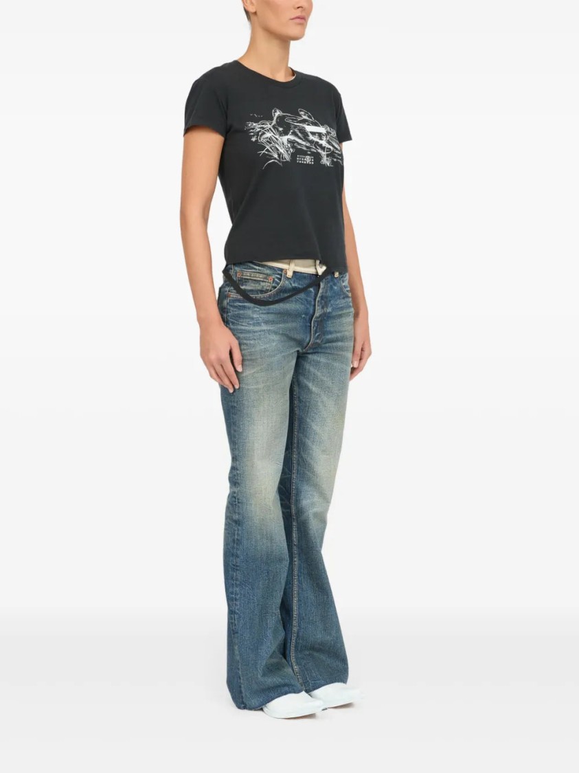 Shop Mm6 Maison Margiela Mm6 By Maison Margiela Edgy Black Graphic-print T-shirt With Ripped Detailing