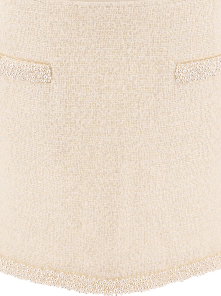 Self-portrait Beige Textured Skirt With Pearl Embellishments In Neutral
