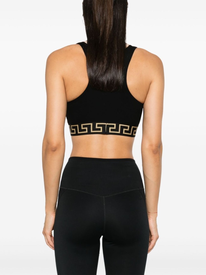 Shop Versace Stretch Jersey Bralette With Greca Border Design In Black