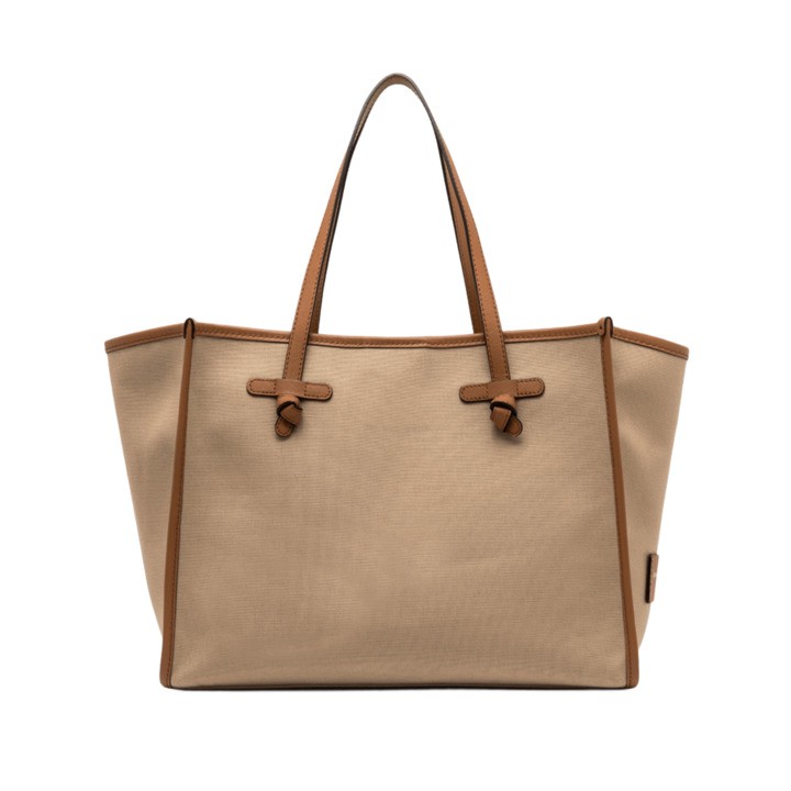 Marcella Bi-colored Canvas Tote Bag With Leather Accents