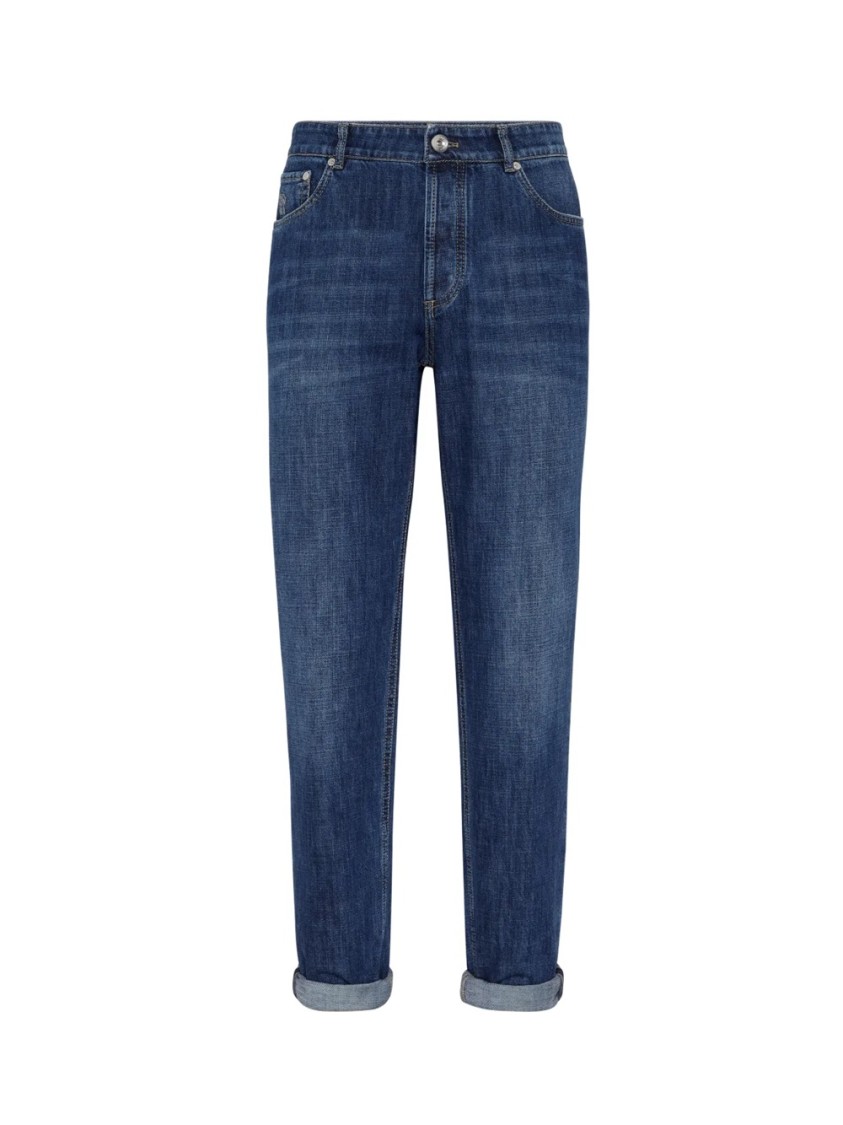 Brunello Cucinelli Relaxed Fit Denim Pants With Tapered Leg In Blue