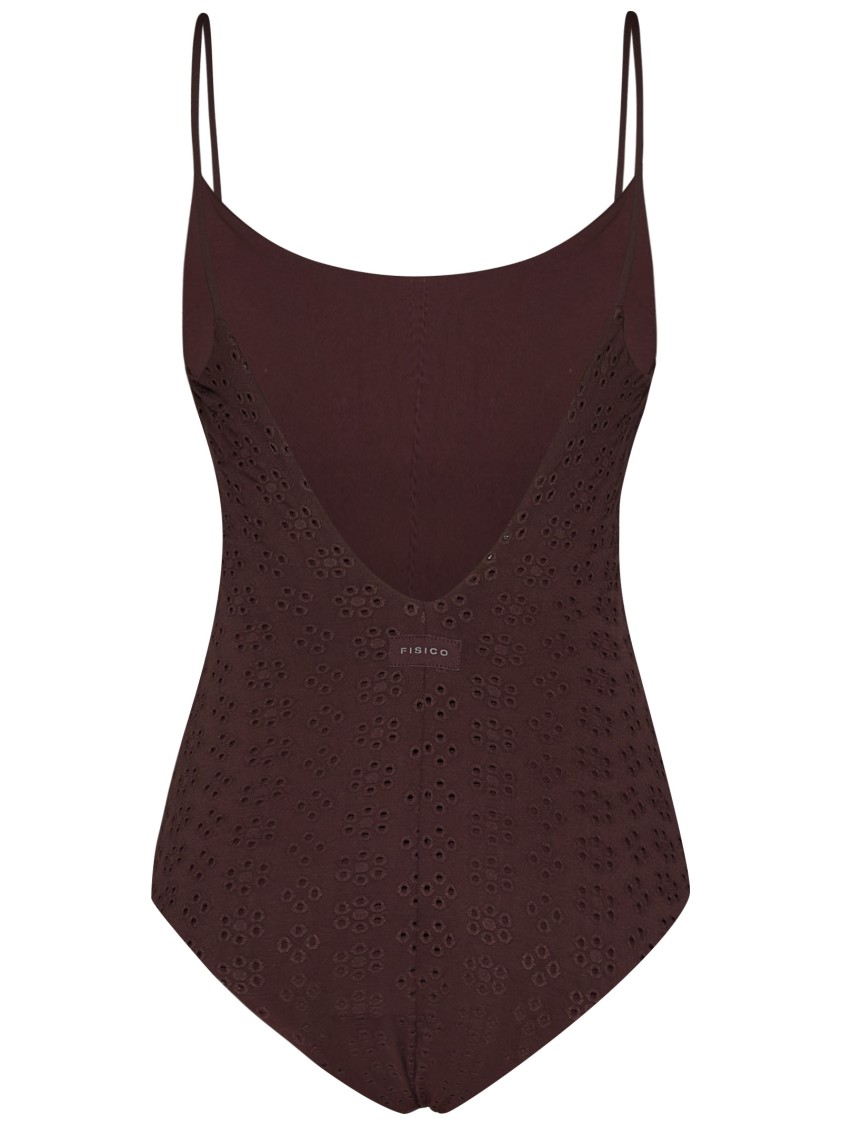 Shop Fisico Chocolate Sangallo-effect One-piece Swimsuit