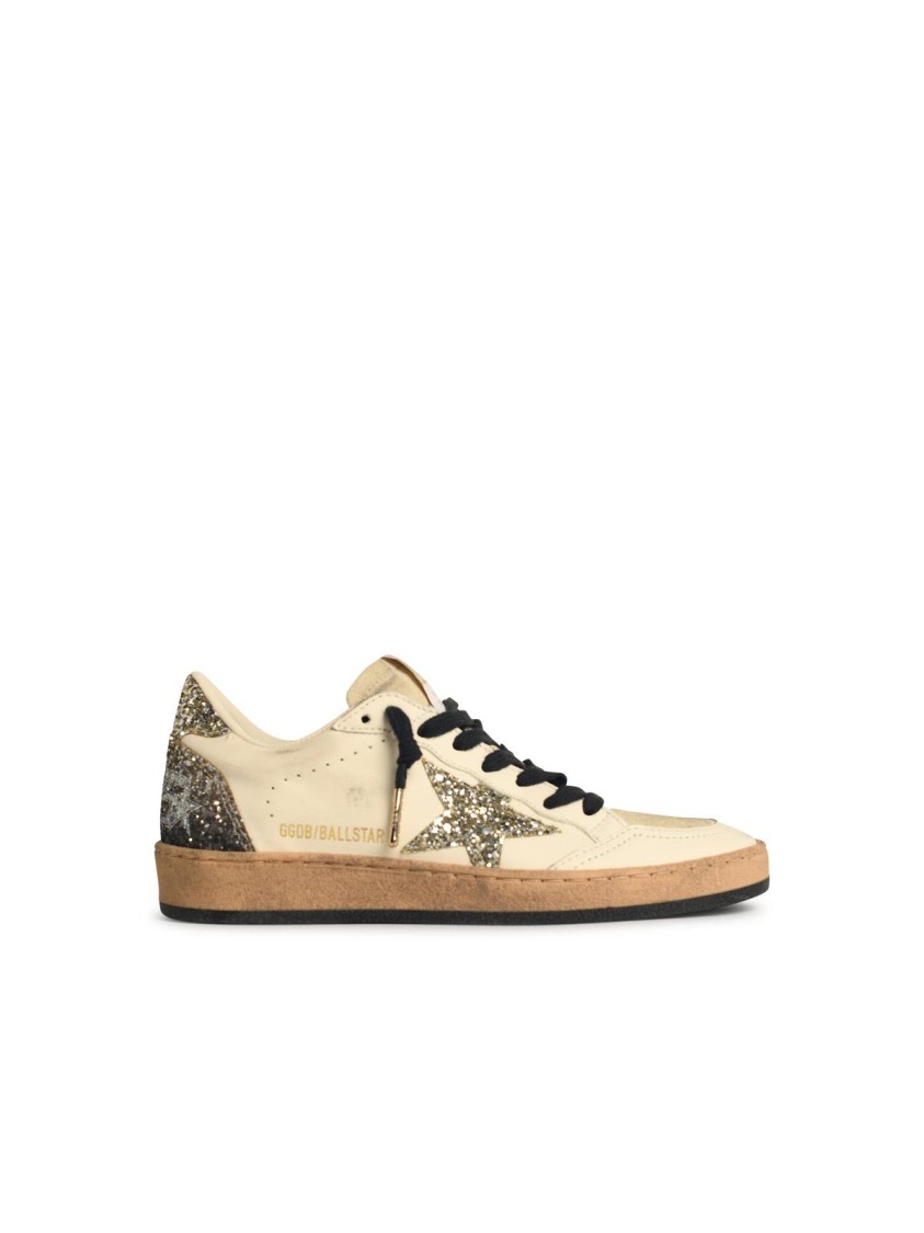 Golden Goose Ball Star Sneakers In Vintage Effect Leather And Suede With Glittered Star And Heel Tab