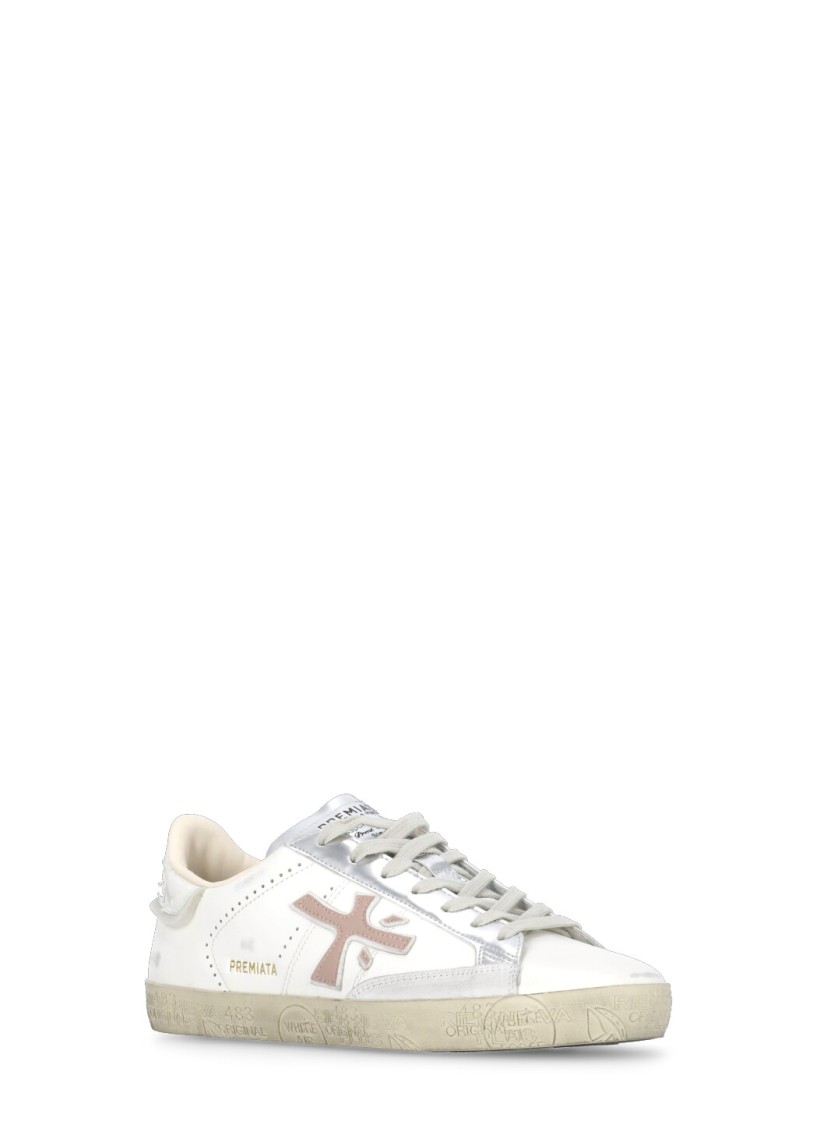Prmt White Leather Sneakers In Red