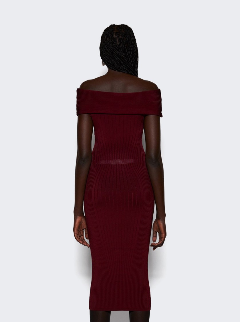 Mugler Off-shoulder Sculpting Dress In Burgundy