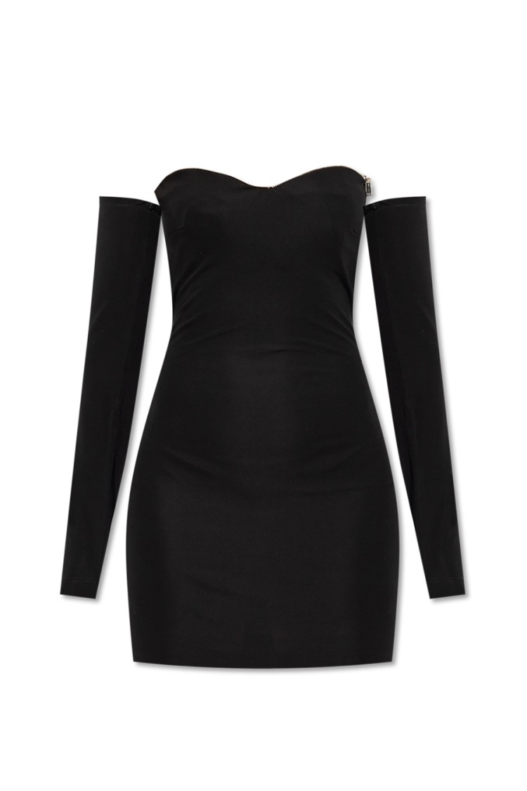Dsquared2 Fitted Black Dress With Off-the-shoulder Sleeves And Sweetheart Neckline In Black