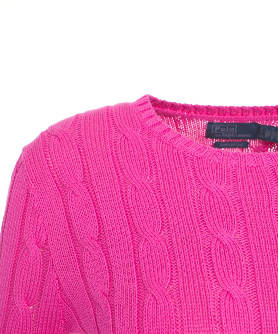 Polo Ralph Lauren Cable-knit Cotton Crewneck Sweater In Pink