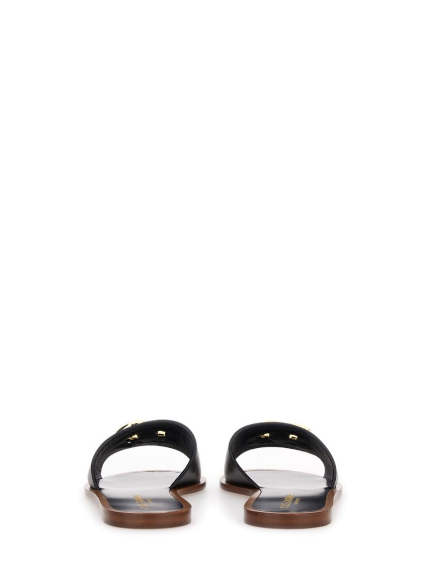 Dolce & Gabbana Leather Slide Sandals In Black