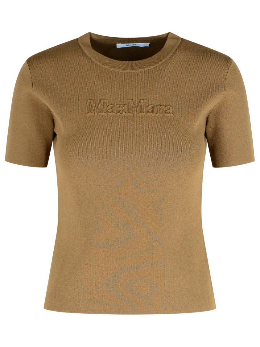 Max Mara Adelio Embossed-logo Short-sleeve T-shirt In Brown