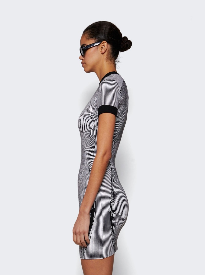 Jean Paul Gaultier Short Dress In Black And White Striped Jacquard Viscose In White