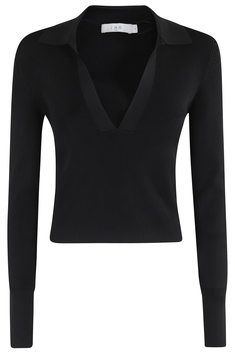 Iro Fitted Long-sleeve Top With Deep V-neckline In Black