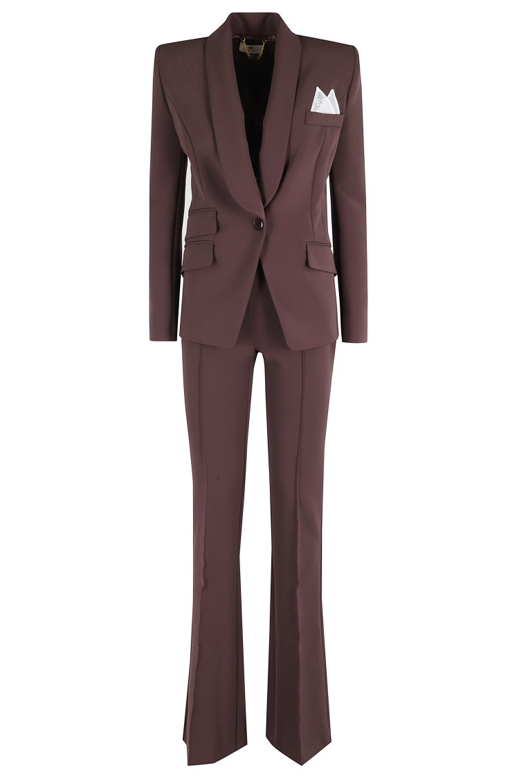 Elisabetta Franchi Single-breasted Tailored Suit With Flared Pants In Brown
