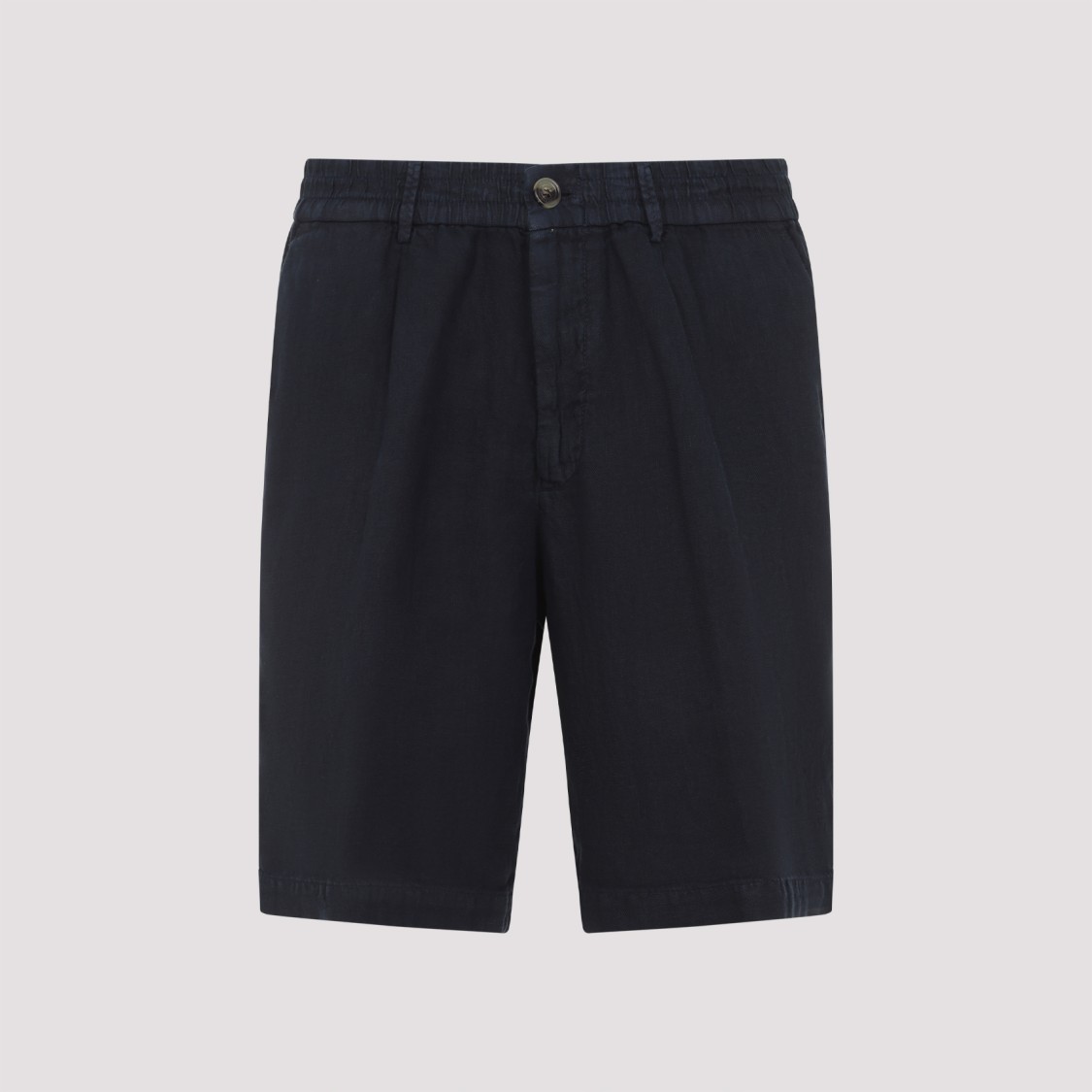 Brunello Cucinelli Elastic Waistband Linen Bermuda Shorts In Blue
