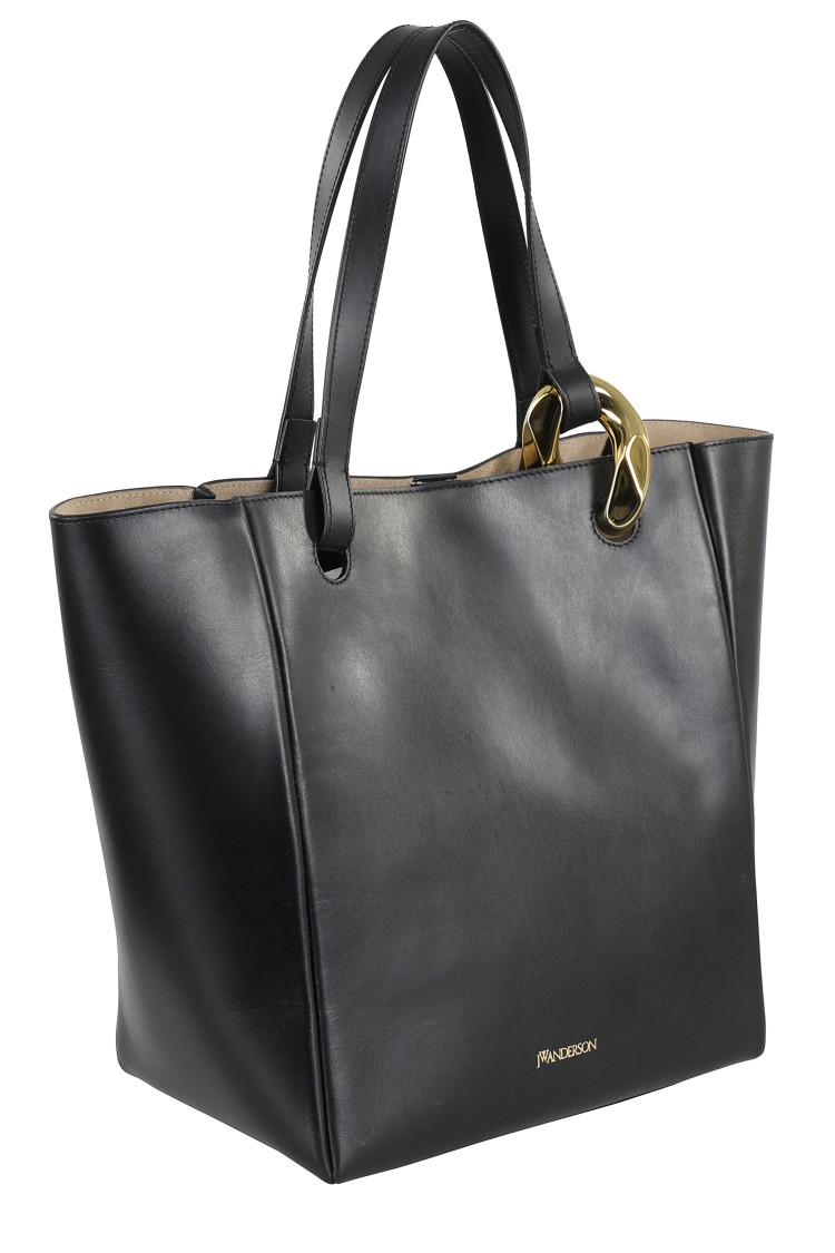 Jw Anderson J. W. Anderson Structured Black Leather Corner Tote In Black