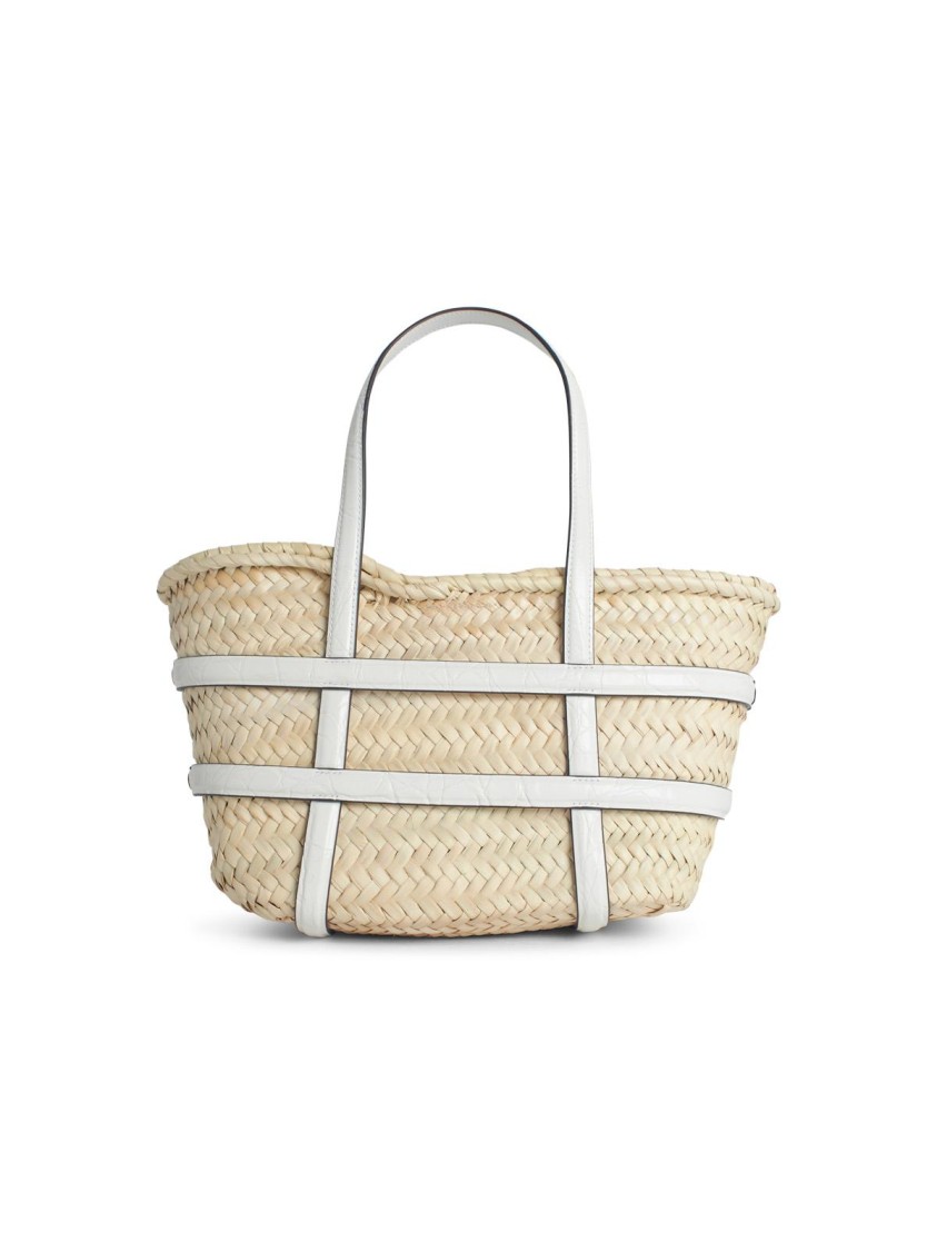 Tory Burch Small 'ella' Shopping Bag In White Basket Straw