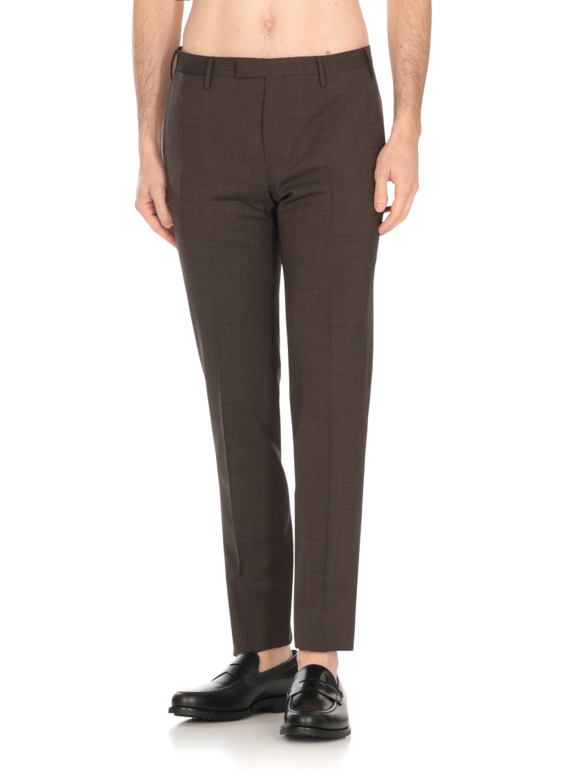 Pt Torino Taupe Colour Wool Trousers In Brown