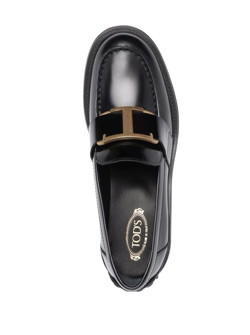 Tod's Black Mid Heel Loafers In Black