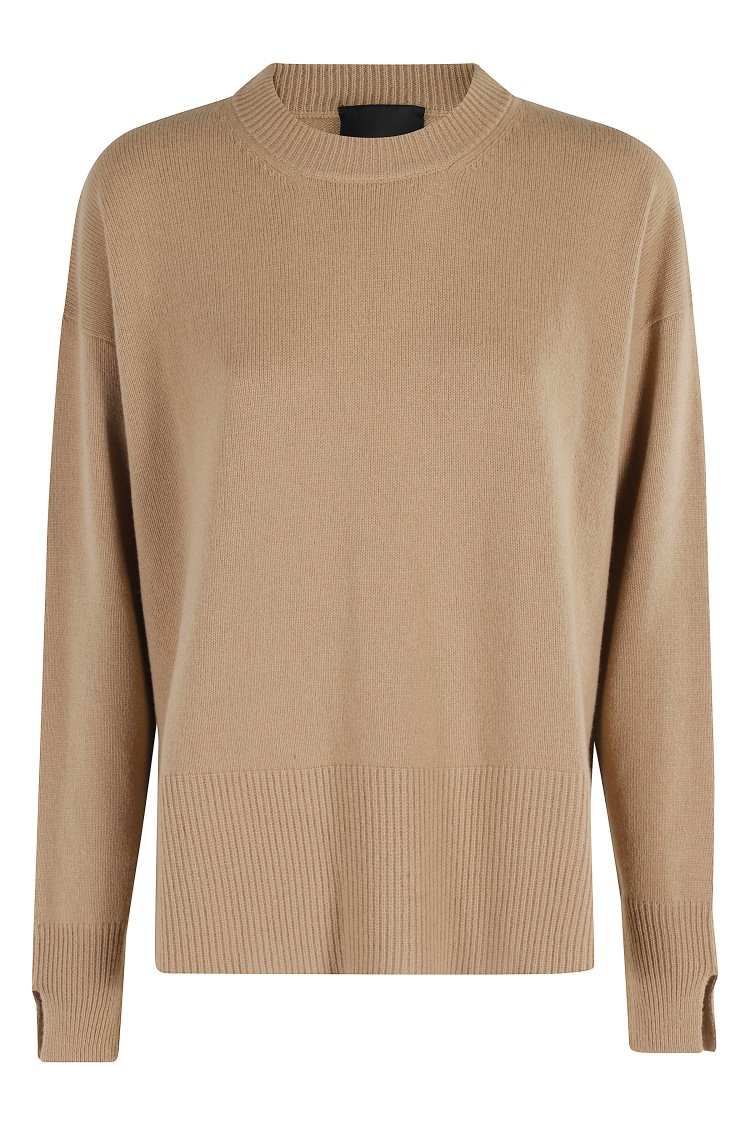Roberto Collina Crew Neck Sweater With Side Slitscollina In Brown