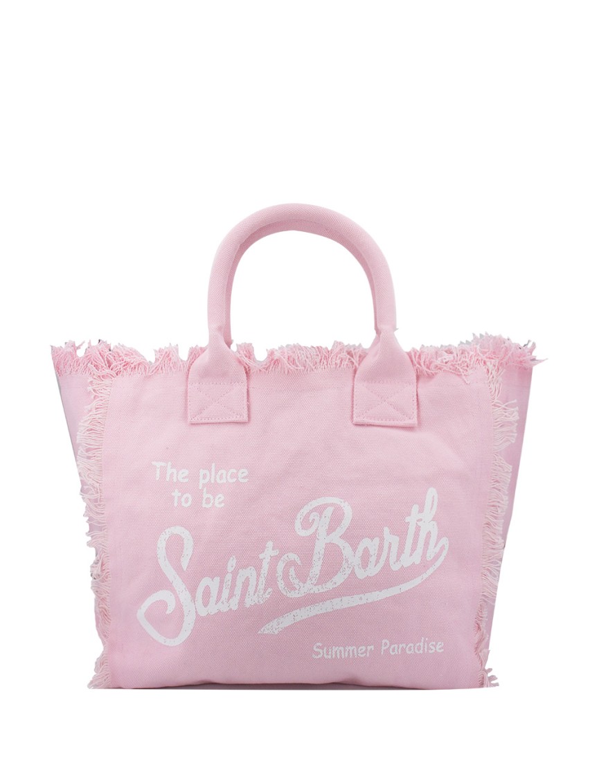Mc2 Saint Barth Fringed Cotton Canvas Handbag With Playful Print