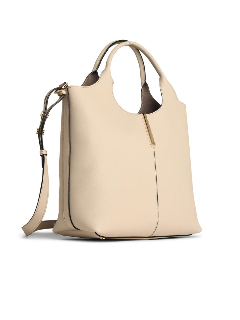 Tod's Beige Leather Shopping Bag In Neutrals