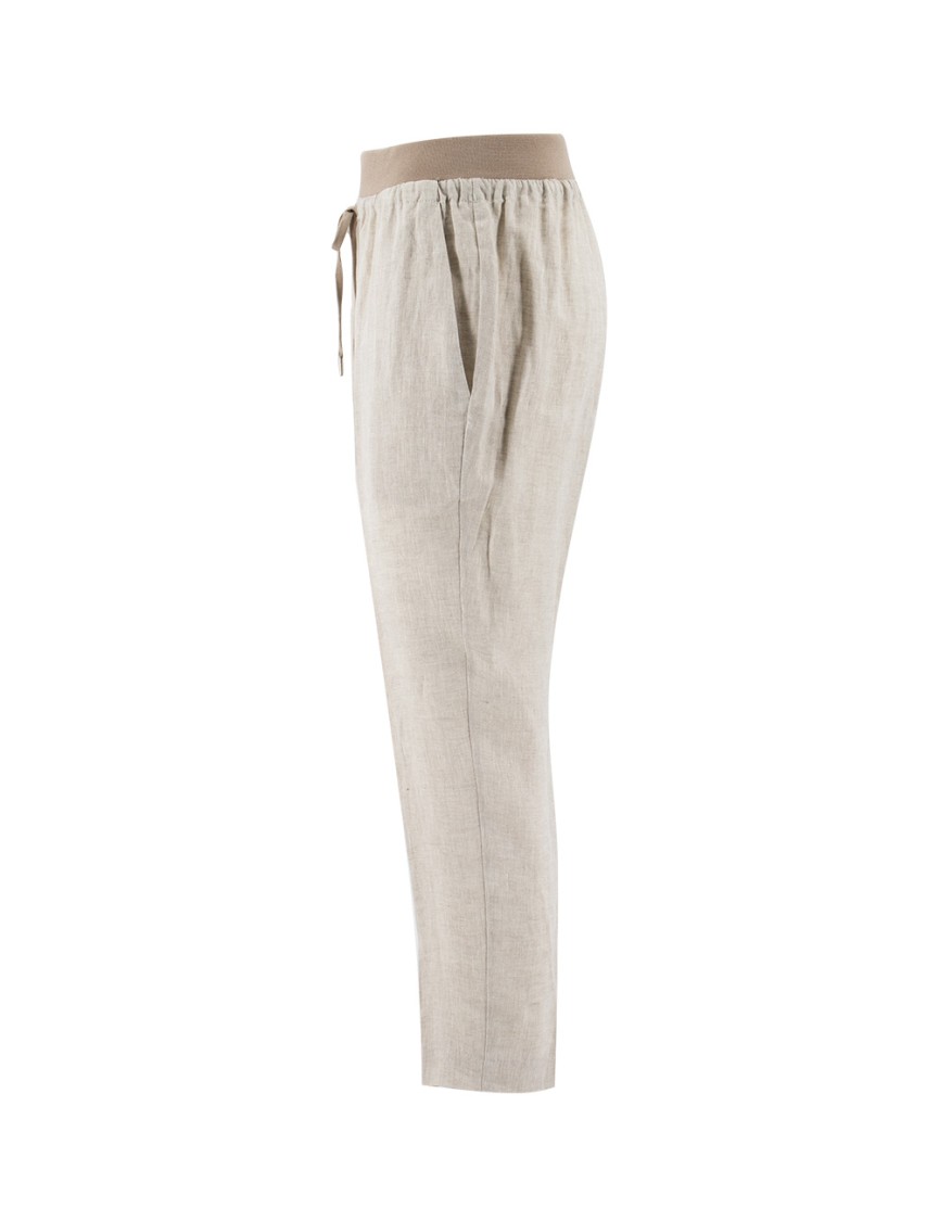 Le Tricot Perugia Linen Trousers With Elasticated Drawstring Waist And Refined Fit In Neutrals