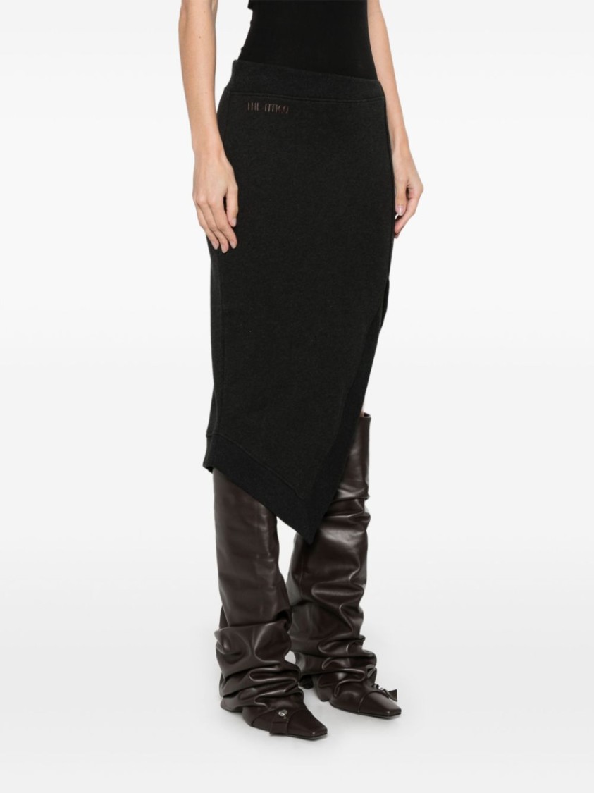 Attico Ribbed Waist Midi Skirt With Side Slit In Black