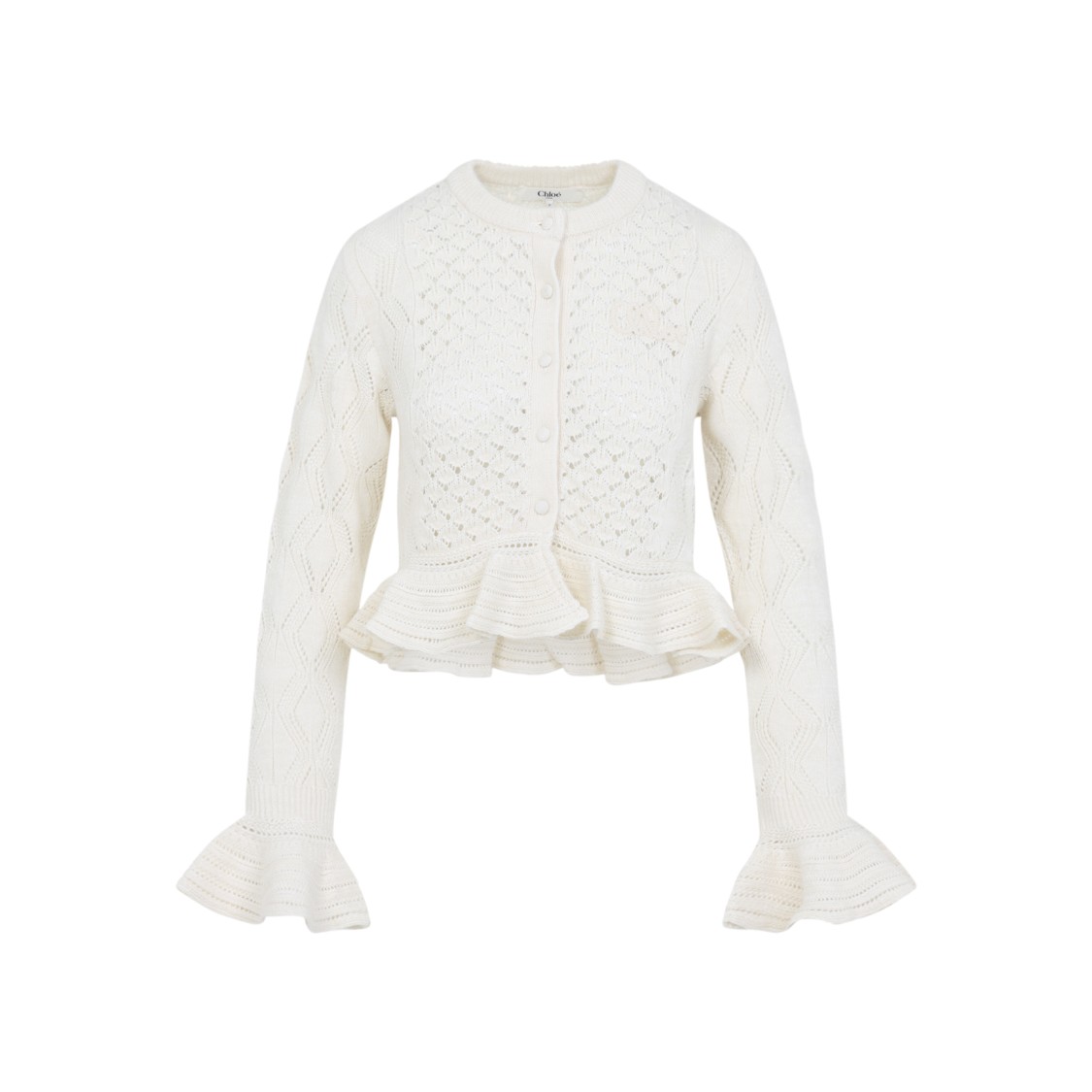 Chloé Openwork Flounced Cardigan In Alpaca And Silk In White