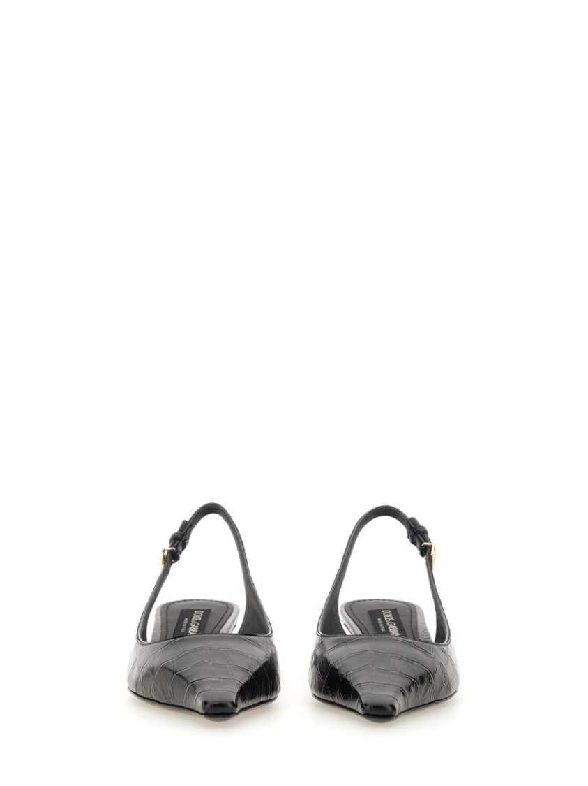 Dolce & Gabbana Mun 30 Croc-embossed Leather Slingback Pumps In Black