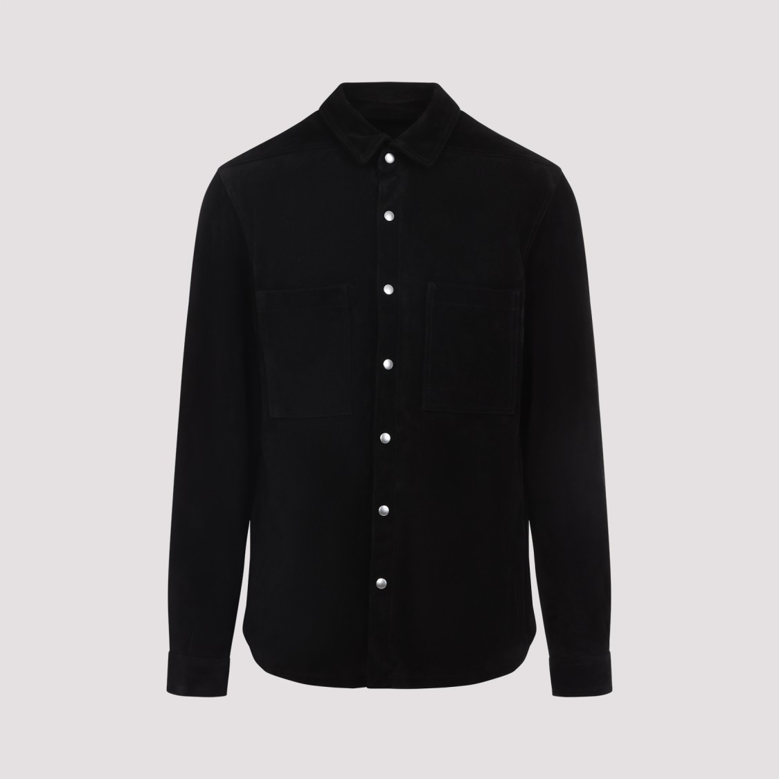 Rick Owens Leather Outershirt With Pockets And Collar In Black