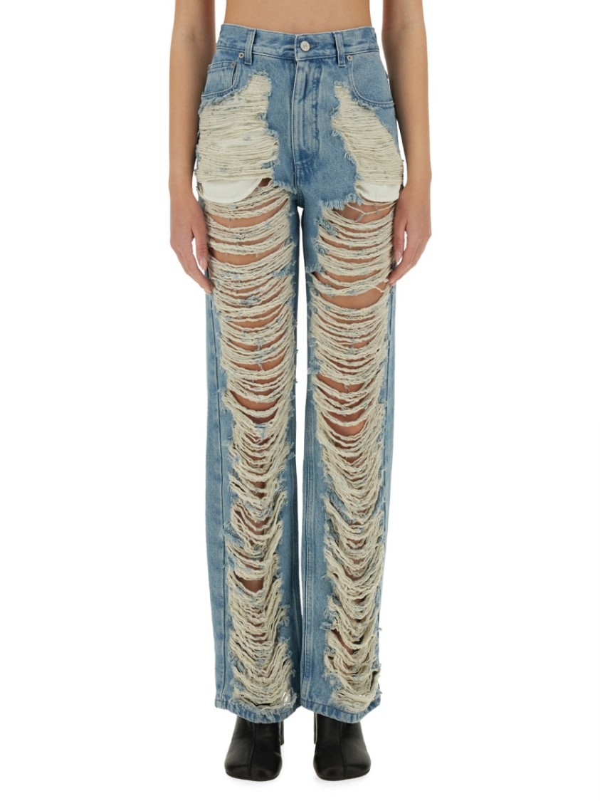 Shop Mm6 Maison Margiela Mm6 By Maison Margiela "destroyed" Straight Jeans