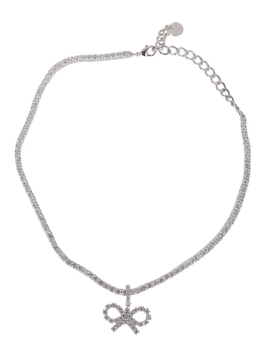 Self-portrait Crystal Bow Tennis Necklace In Metallic