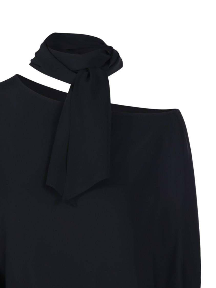 FEDERICA TOSI FEDERICA TOSI ASYMMETRICAL BLACK BLOUSE WITH NECK TIE