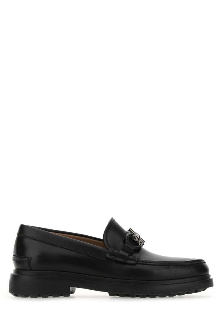 Ferragamo Black Leather Loafers In Black