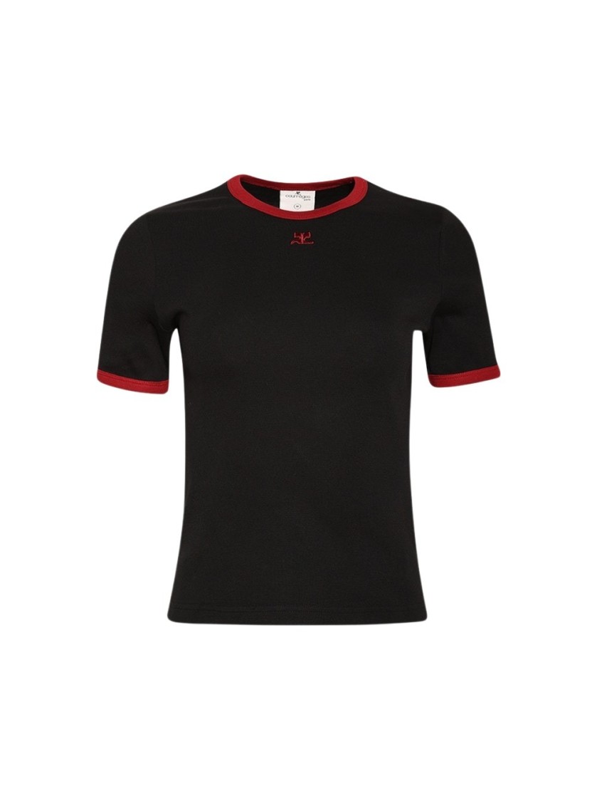 Courrèges Signature Contrast Tee Black And Ruby In Black