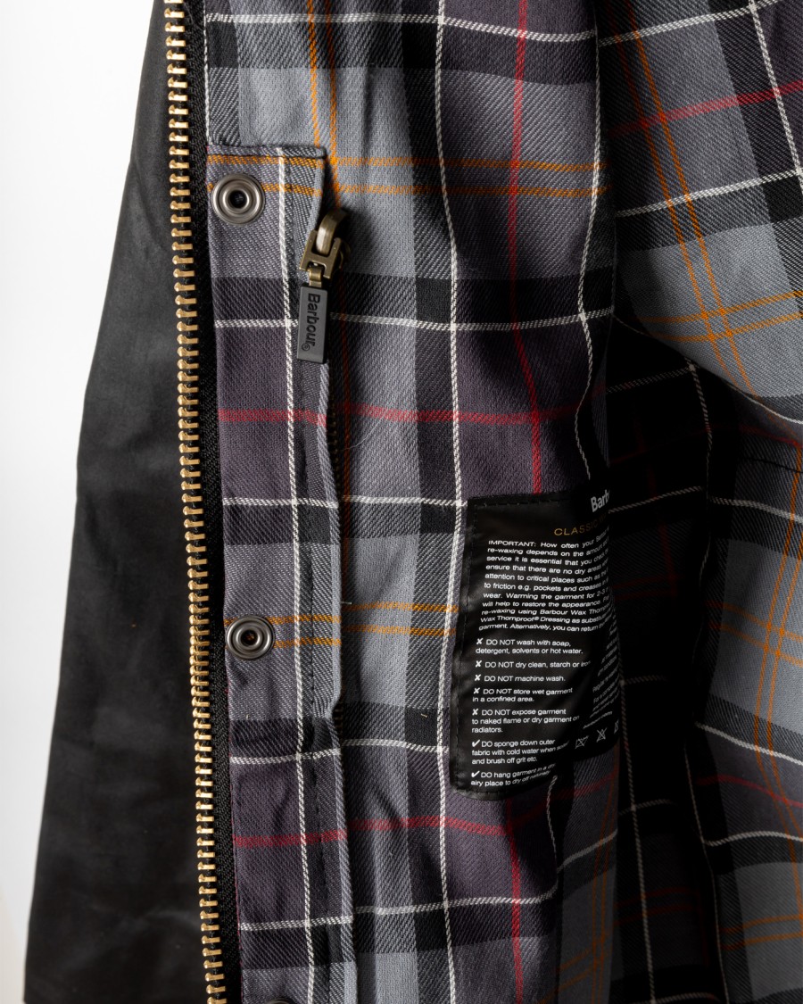 Barbour Beaufort Waxed Jacket With Detachable Hood And Rear Pocket In Black