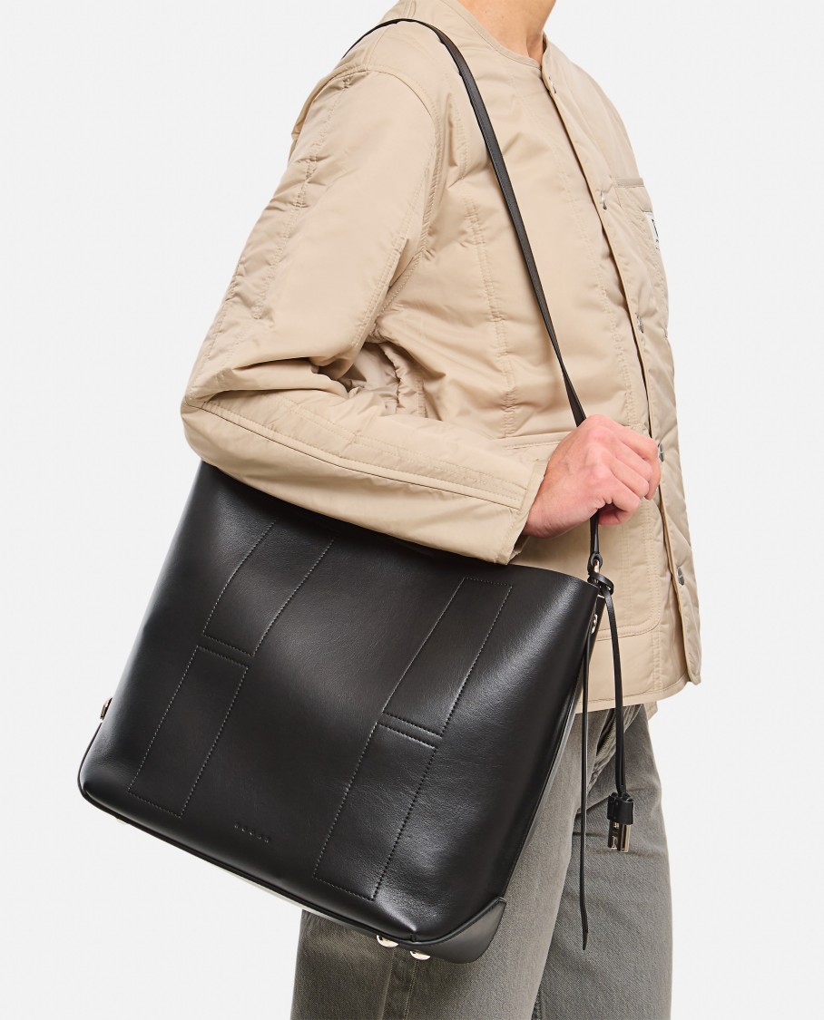 Hogan Medium Leather Shoulder Bag With Adjustable Strap In Black