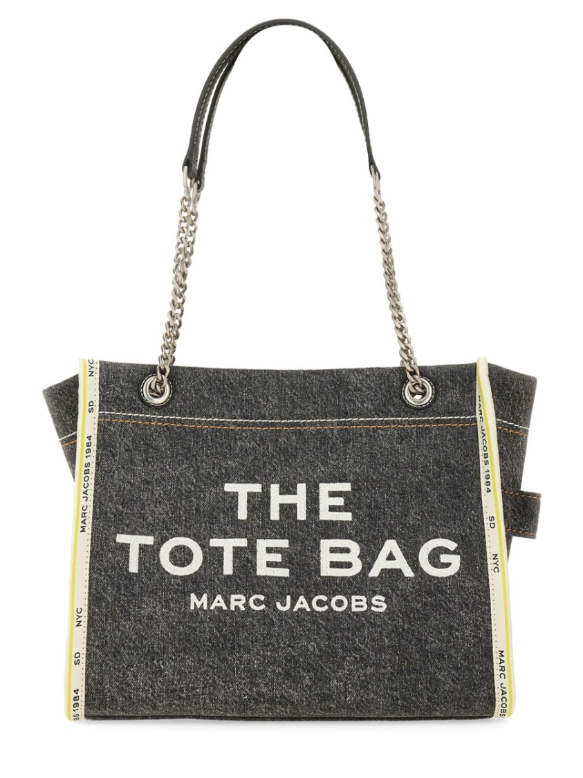 Shop Marc Jacobs "the Denim Chain Medium" Tote Bag In Black