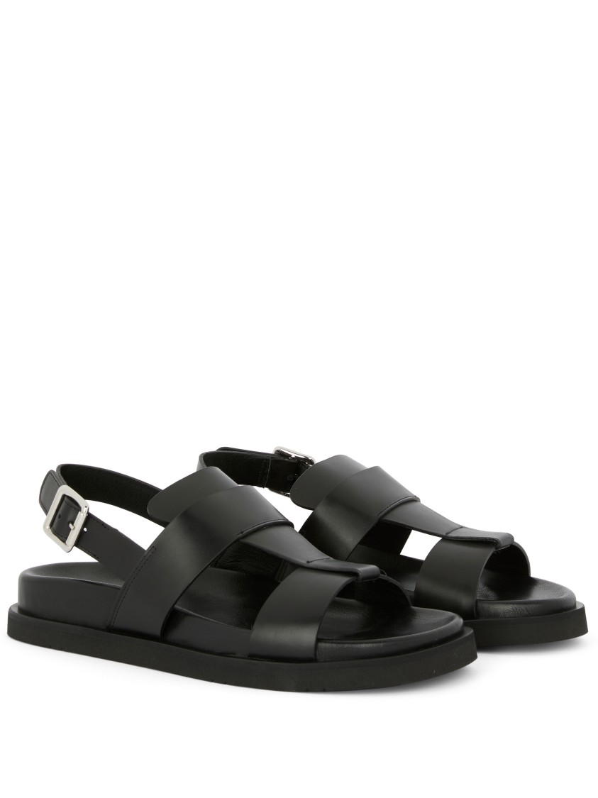 Guglielmo Rotta Black Sandals With Wide Straps And Adjustable Buckle