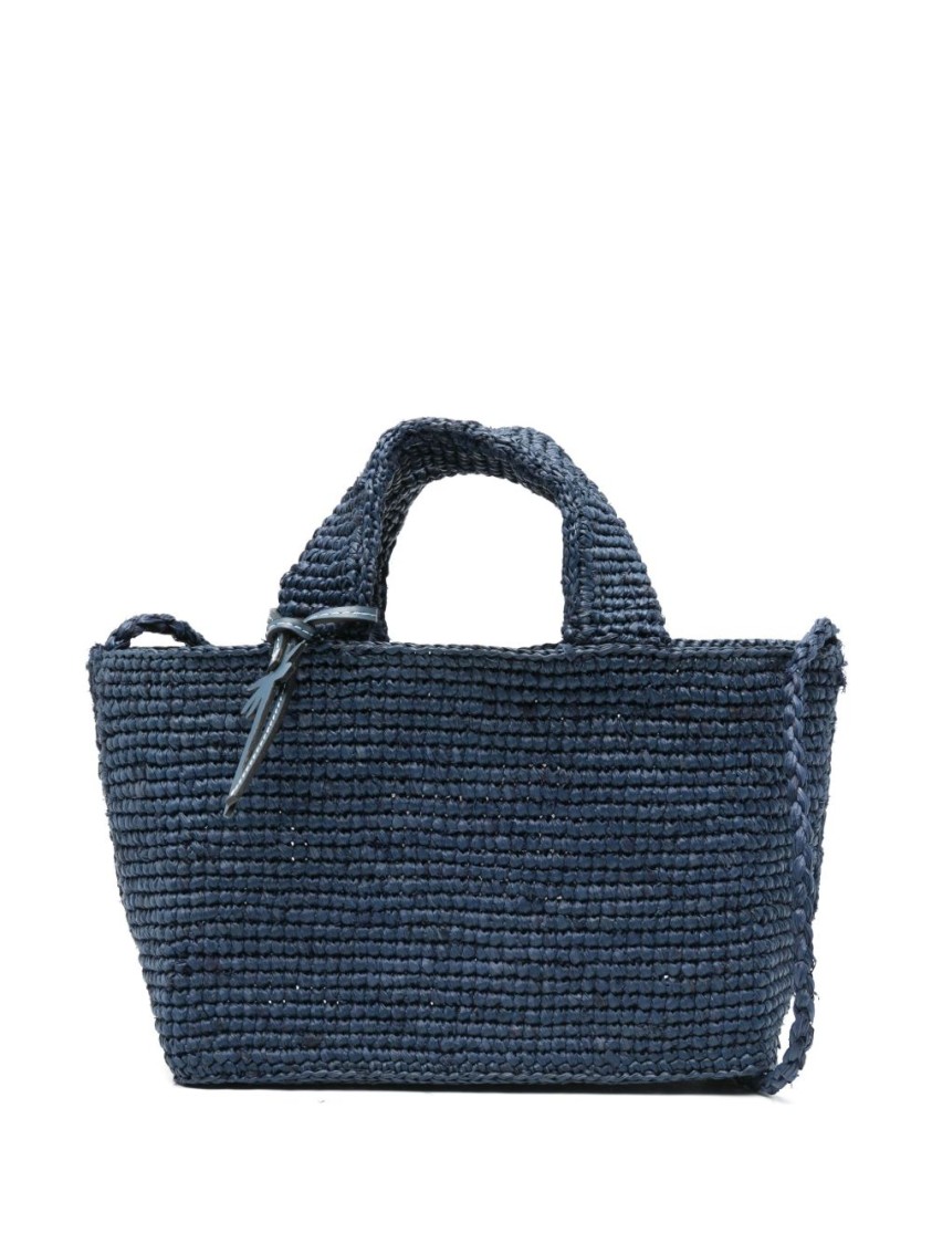 Manebi Textured Woven Raffia Handbag With Sturdy Handles
