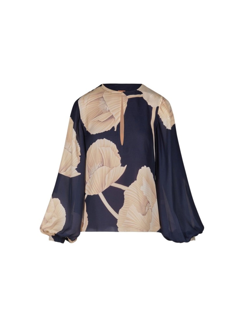 Johanna Ortiz Gotas Florales Long Sleeve Top In Navy In Black