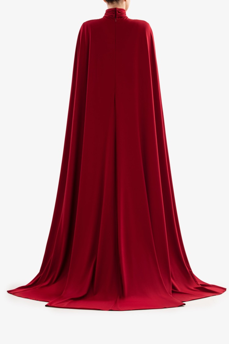 Saiid Kobeisy Jersey Dress With Cape In Red