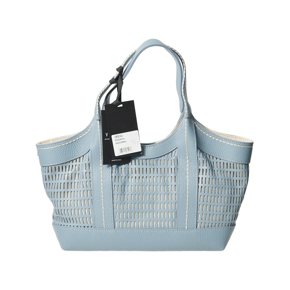 Plinio Visona' Panama Handbag In Soft Blue Laser-cut Leather