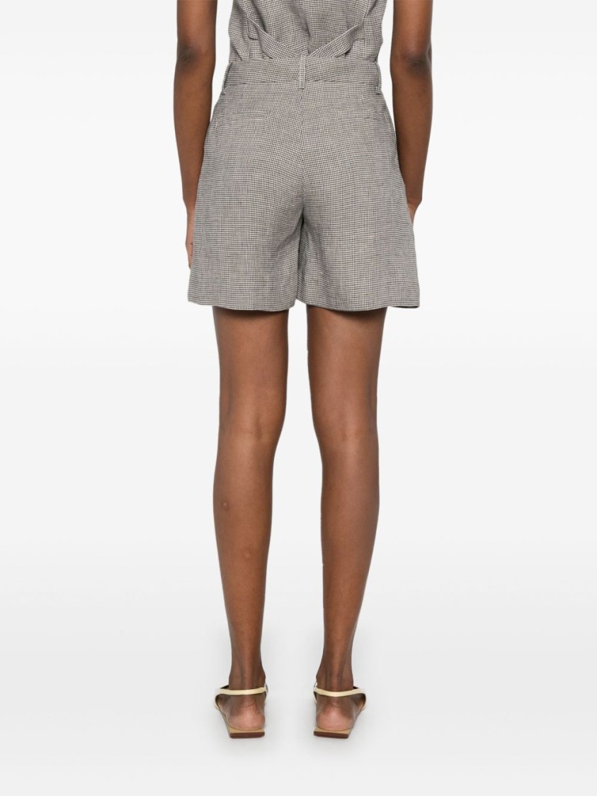 P.a.r.o.s.h Parosh Checked Linen Bambu Shorts With Belt Loops In Gray