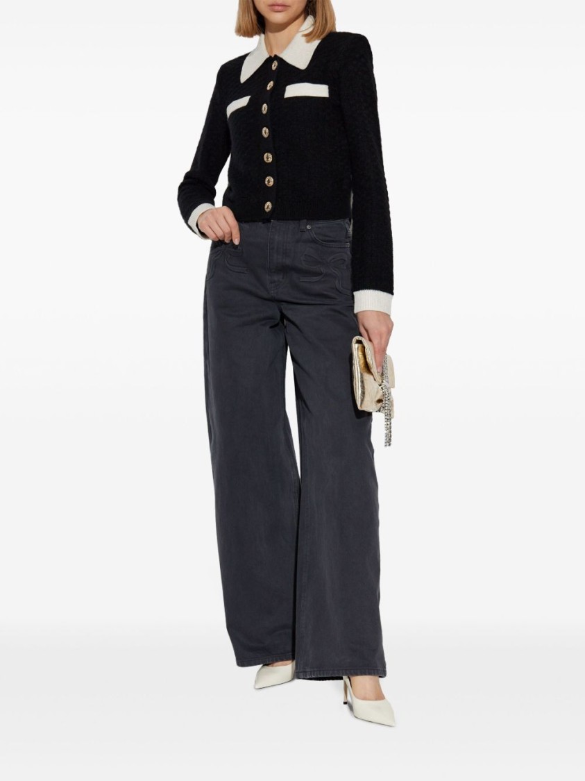 SELF-PORTRAIT SELF-PORTRAIT STRUCTURED BLACK SWEATER WITH GOLD-TONE BUTTONS